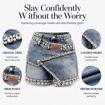 Denimskort met laagjes en strass voor dames