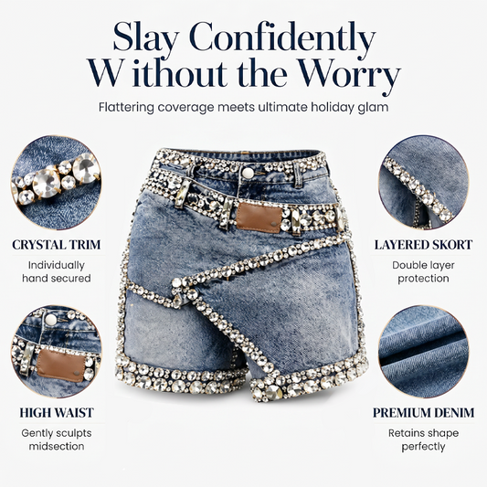 Denimskort met laagjes en strass voor dames