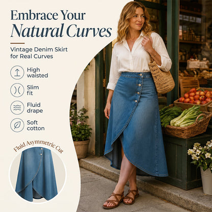 💙🔥Hoge taille, asymmetrische denimrok voor dames – Moeiteloze vintage stijl