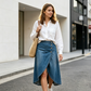 💙🔥Hoge taille, asymmetrische denimrok voor dames – Moeiteloze vintage stijl