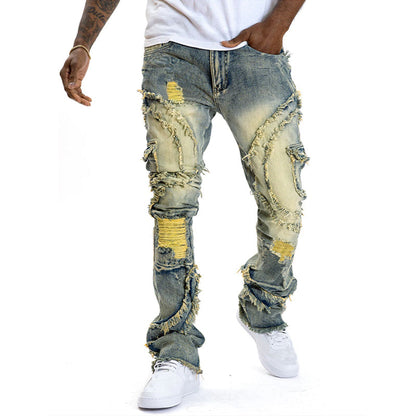 👖50% KORTING✨Klassieke stretchjeans met uitlopende pijpen voor heren – vintage-wash & patchwork-details – hoogwaardige denim, perfect voor een smart-casual-look – comfortabel en stijlvol 🔥