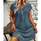 🏆TOP VERKOOP🥰 Ritssluiting V-hals korte mouw jurk met zakken👗zacht en luchtig🌿