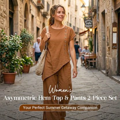 ⏰LAATSTE DAG 🏆Bestseller Dames Asymmetrisch Top & Wijde Broek set, lichtgewicht en kreukbestendig