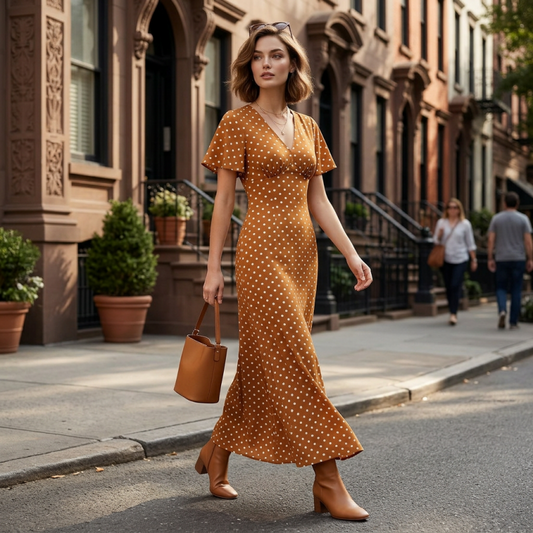 Dames V-hals Polka Dot Maxi Jurk