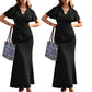 Dames V-hals Polka Dot Maxi Jurk
