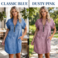 Casual denim jurk voor dames, losvallend, met revers, korte mouwen, ritssluiting en zakken