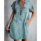 Casual denim jurk voor dames, losvallend, met revers, korte mouwen, ritssluiting en zakken