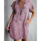 Casual denim jurk voor dames, losvallend, met revers, korte mouwen, ritssluiting en zakken