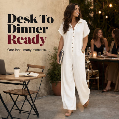 Casual, ruimvallende jumpsuit met korte mouwen en knopen voor dames