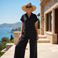 Casual, ruimvallende jumpsuit met korte mouwen en knopen voor dames
