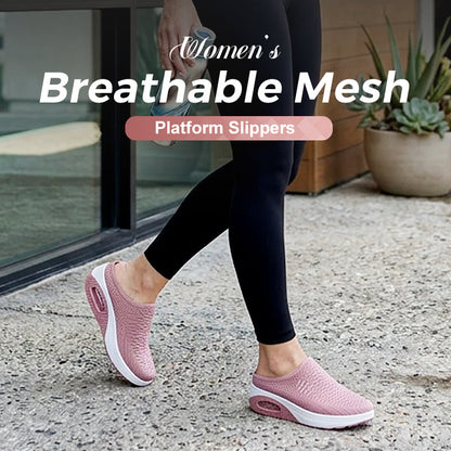 Ademende platformslippers van mesh voor dames