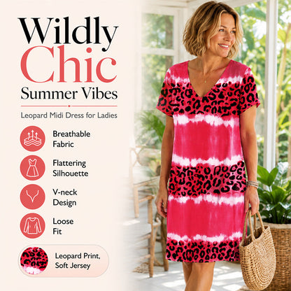 Midi-jurk met V-hals en luipaardprint voor dames