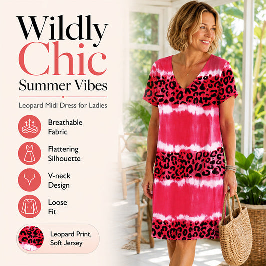Midi-jurk met V-hals en luipaardprint voor dames