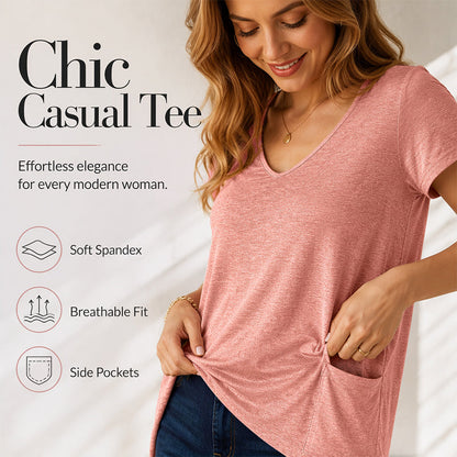 Casual, halflange top met V-hals en losse pasvorm voor dames