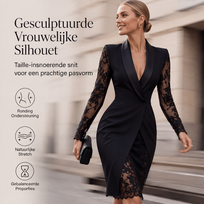 Elegante bodycon jurk voor dames met v-hals en kanten mouwen