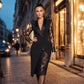 Elegante bodycon jurk voor dames met v-hals en kanten mouwen