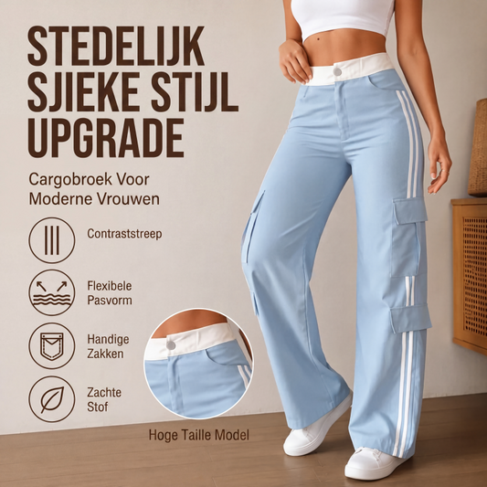 Dames straight-fit cargobroek met zijstrepen