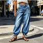 Hoge taille, elastische barrel jeans voor dames