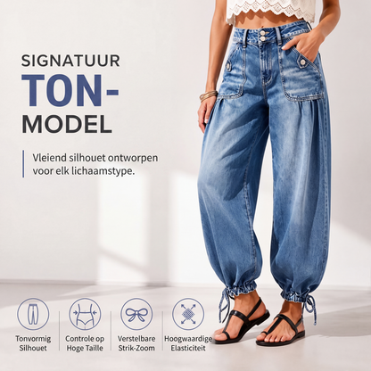Hoge taille, elastische barrel jeans voor dames
