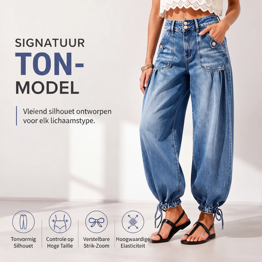 Hoge taille, elastische barrel jeans voor dames