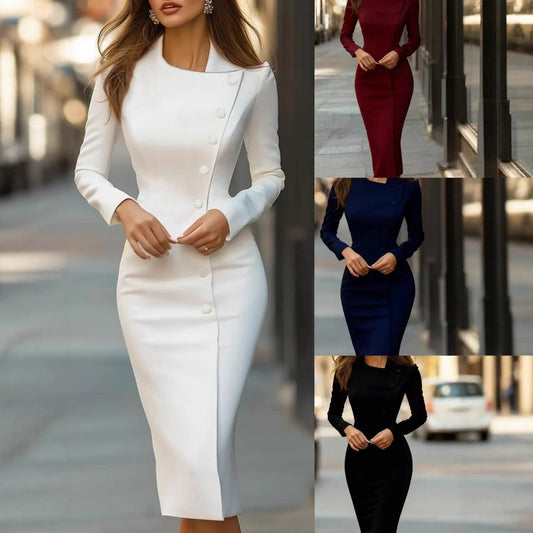 Elegante asymmetrische eenrijig geknoopte jurk voor dames