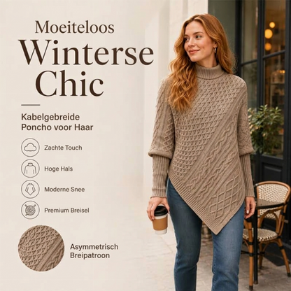 🔥 Nieuw & 50% KORTING! Damesgebreide ponchotrui met kabelpatroon, dik gebreid, losse pasvorm, stijlvol voor herfst‑winter