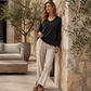 ✨ Comfortabele Look 👚 Dames V-hals Top met Lange Mouwen – Losse Pasvorm, Zacht Gevoel & Makkelijk te Combineren