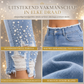 ✨ Nieuwe Look 💫 Dames Lichtblauwe Met Parel Versierde Slim Fit Skinny Jeans met Onafgewerkte Gerafelde Taille en Gerafelde Gescheurde Enkelsboorden – Stijlvol, Modieus & Trendy