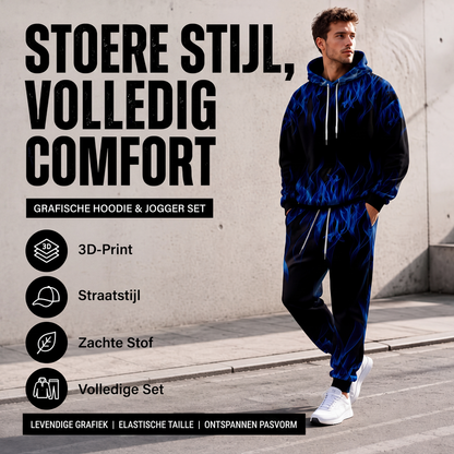 Bedrukte hoodie en joggingbroek set voor heren