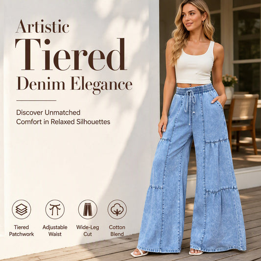 Denimbroek met hoge taille en wijde pijpen voor dames