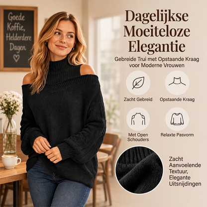 Dames geborduurde mock neck trui
