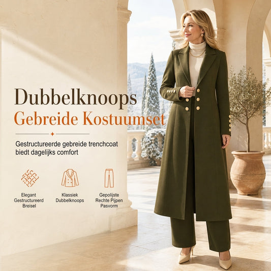 Elegante Lange Gebreide Jas met Dubbele Knoopsluiting