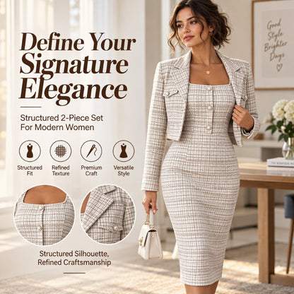 Set bestaande uit een elegant kort jasje en een slim-fit jurk voor dames