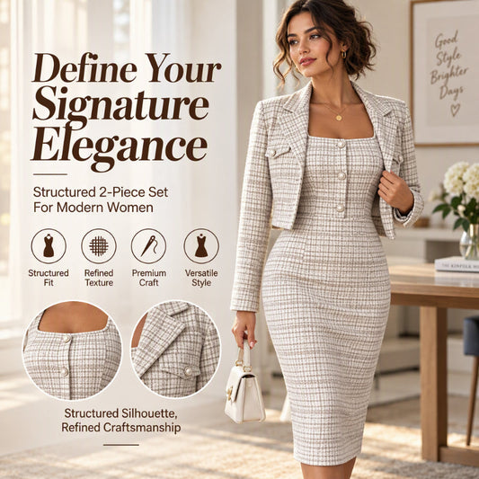 Set bestaande uit een elegant kort jasje en een slim-fit jurk voor dames
