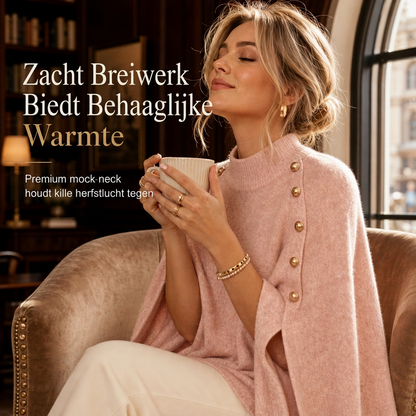 🔥Gratis verzending✈️Dames Gebreide Cape Poncho Trui met Knopen – Elegante Laagjeslook, Zacht Comfort & Tijdloze Stijl