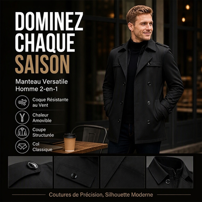 Manteau tranchant mi-long pour homme avec doublure amovible