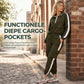 Vrouwen Casual 2-Delige Outfit Ritssluiting Capuchon Lange Mouwen en Cargo Joggingbroek met Zakken