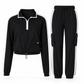 Vrouwen Casual 2-Delige Outfit Ritssluiting Capuchon Lange Mouwen en Cargo Joggingbroek met Zakken