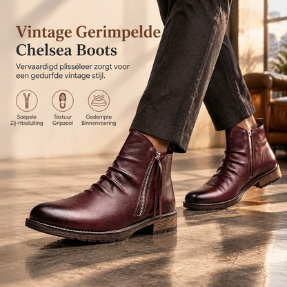 Vintage geplooid heren Chelsea-laarzen, casual ronde neus rits western cowboylaarzen