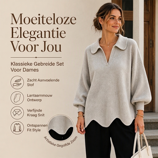 Gebreide trui met polokraag en golvende zoom
