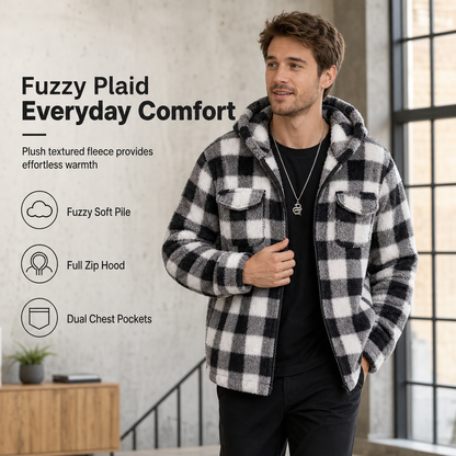 🧥Herenjas met ritssluiting, capuchon en geruite pluche stof