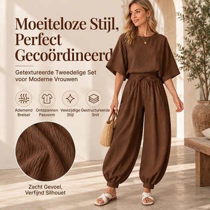 Dames gestructureerde batwingmouwen top en lantaarnbroek set