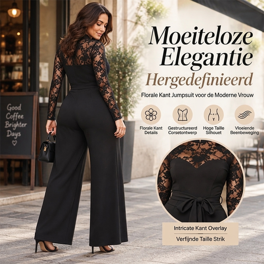 Elegante jumpsuit voor dames met kantmozaïek en riem