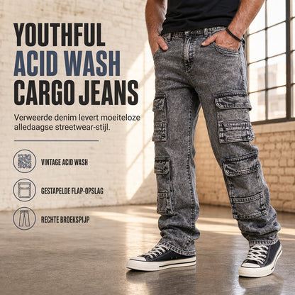 Retro gewassen wijde been cargo jeans Y2K high street denim broek met zakken
