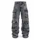 Retro gewassen wijde been cargo jeans Y2K high street denim broek met zakken