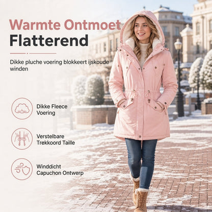 Dames gewatteerde winterjas met capuchon en fleecevoering