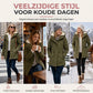 Dames gewatteerde winterjas met capuchon en fleecevoering