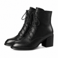 Dames Vintage Britse Stijl Vetersluiting Puntige Teen Blok Middenhak Enkellaarzen