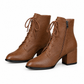 Dames Vintage Britse Stijl Vetersluiting Puntige Teen Blok Middenhak Enkellaarzen
