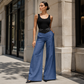 Casual damesbroek met hoge taille en wijde pijpen